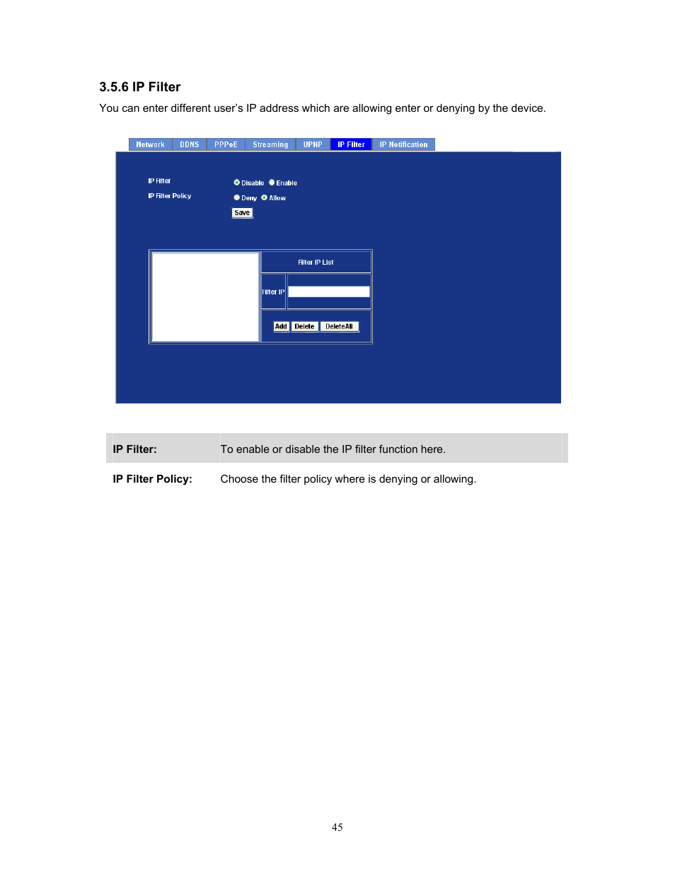 6 ip filter | PLANET IVS-H120 User Manual | Page 45 / 91