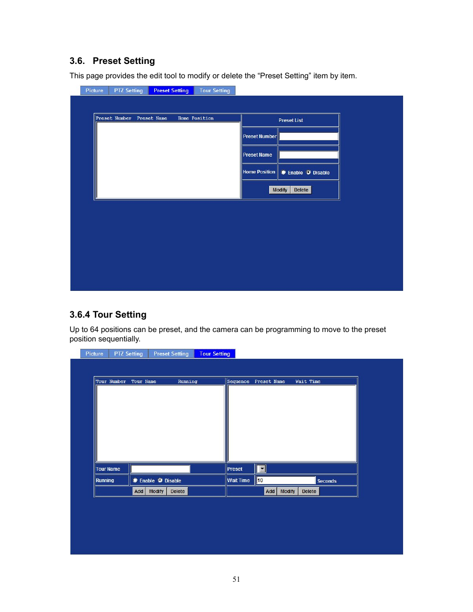 3 preset setting, 4 tour setting | PLANET IVS-H120 User Manual | Page 51 / 91