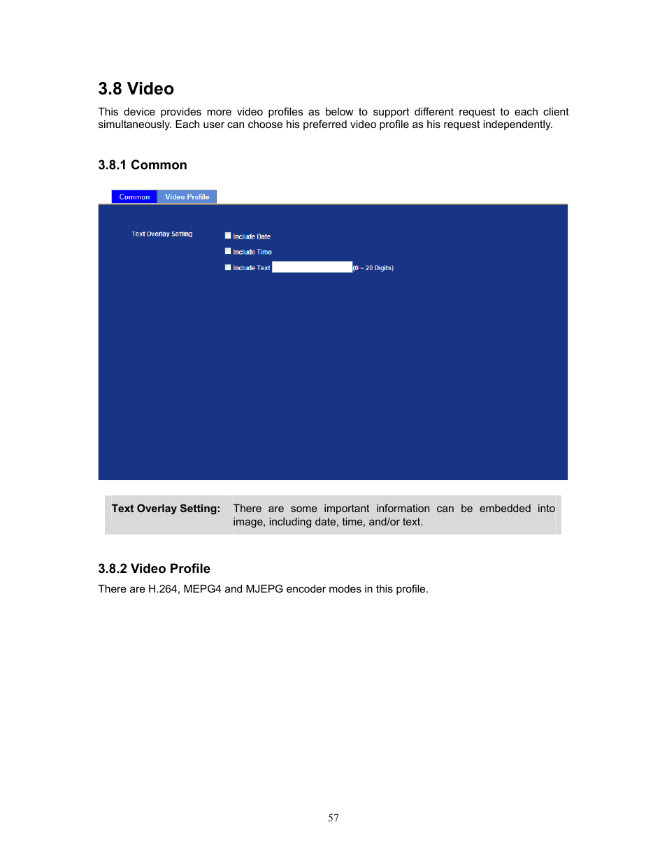 8 video, 1 common, 2 video profile | 1 common 3.8.2 video profile | PLANET IVS-H120 User Manual | Page 57 / 91