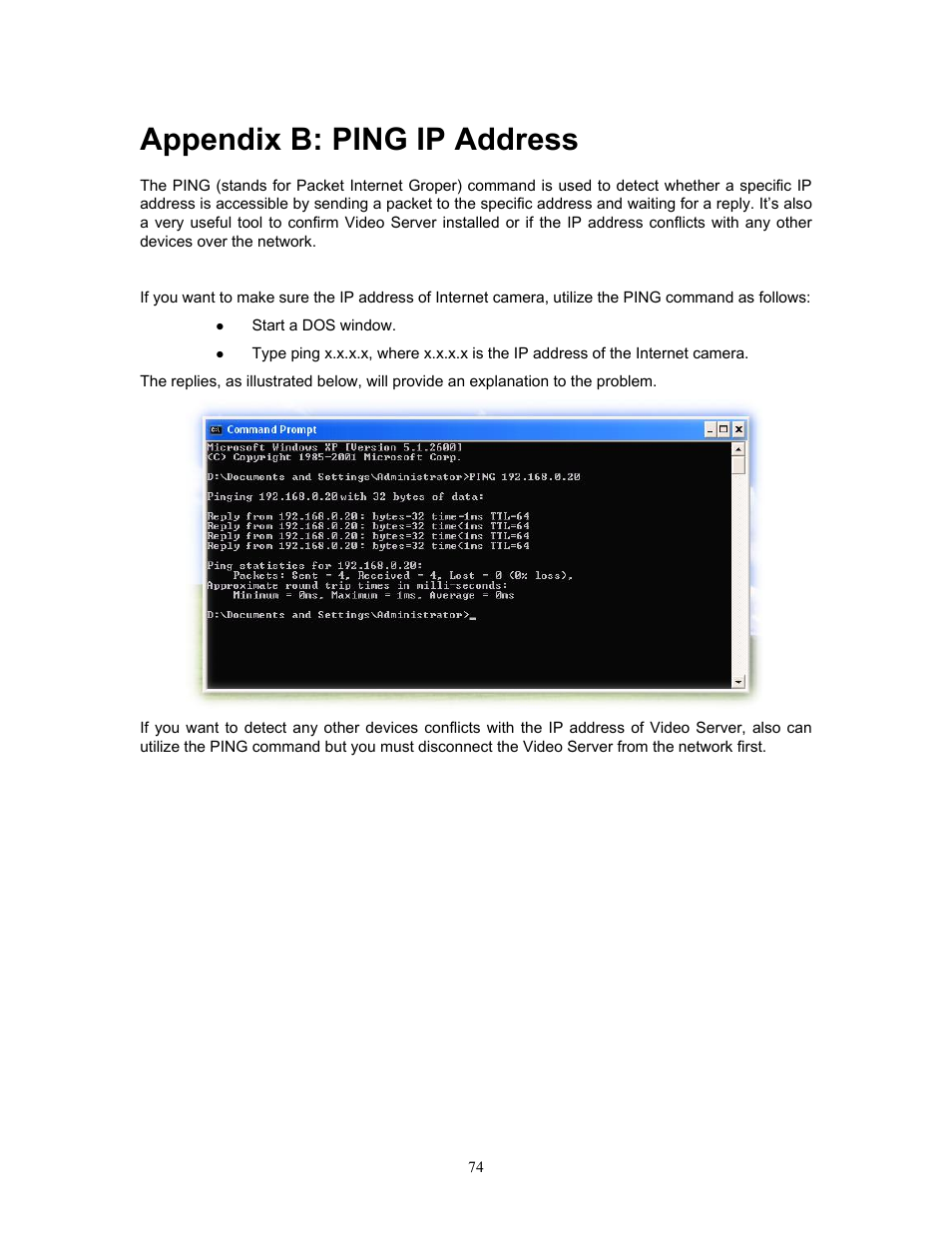 Appendix b: ping ip address | PLANET IVS-H120 User Manual | Page 74 / 91