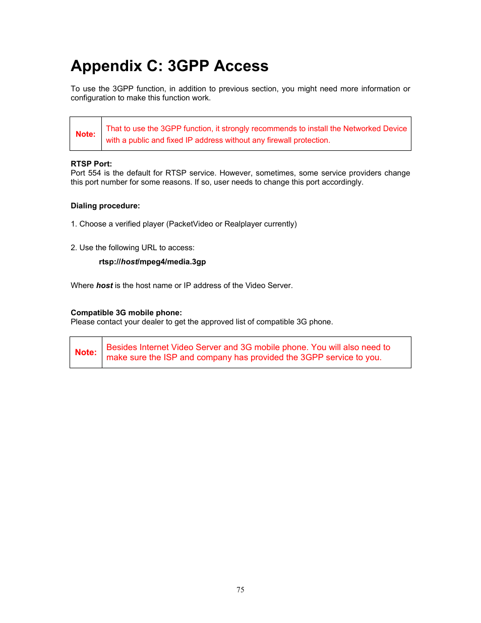 Appendix c: 3gpp access | PLANET IVS-H120 User Manual | Page 75 / 91