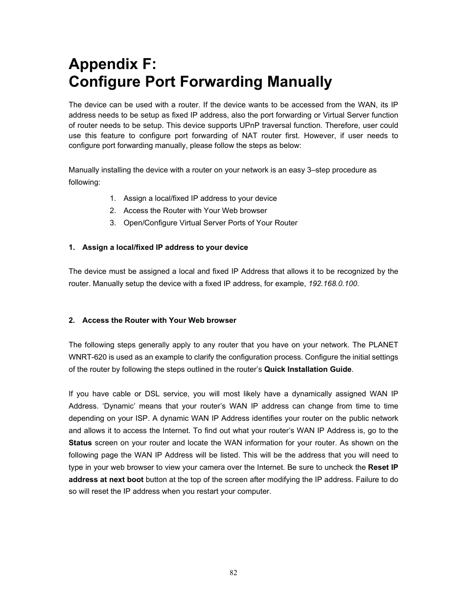 Appendix f: configure port forwarding manually | PLANET IVS-H120 User Manual | Page 82 / 91