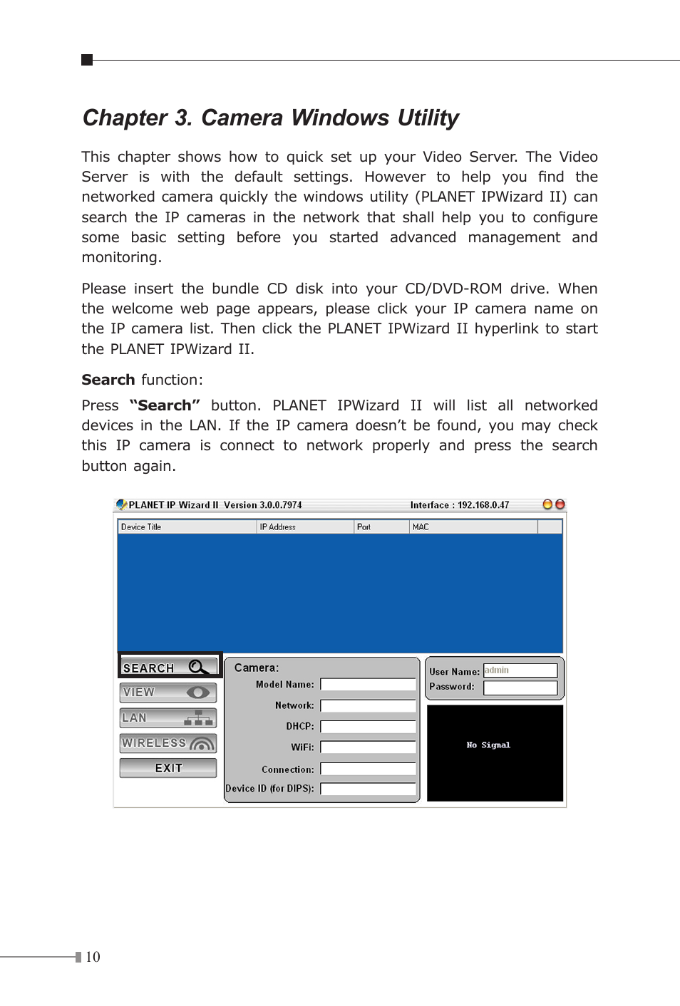 Chapter 3. camera windows utility | PLANET IVS-H125 User Manual | Page 10 / 16