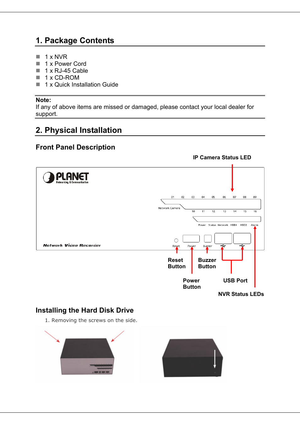 PLANET NVR-1610 User Manual | 4 pages