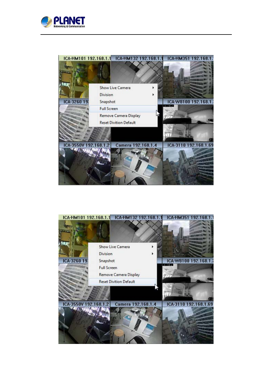 5 full screen, 6 restore division default, 5 full screen 1.6.6 restore division default | PLANET NVR-1615 User Manual | Page 15 / 47