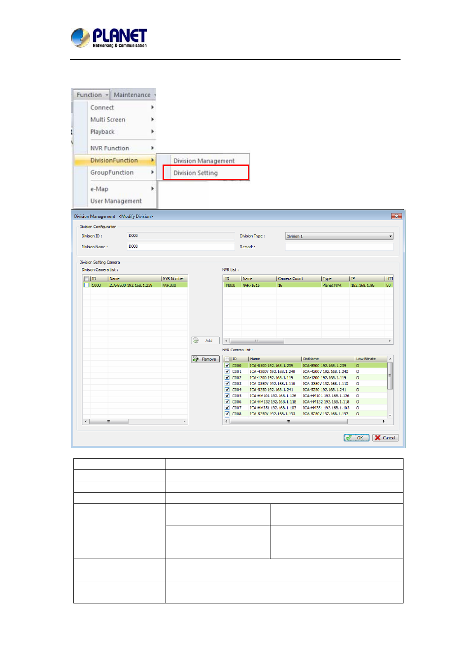 12 division channel management dialog | PLANET NVR-1615 User Manual | Page 25 / 47