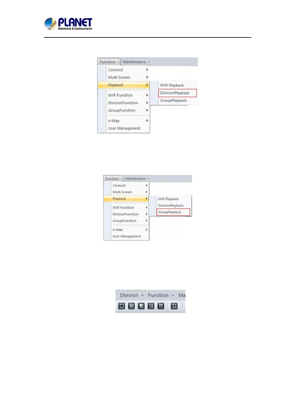 1 screen division | PLANET NVR-1615 User Manual | Page 35 / 47