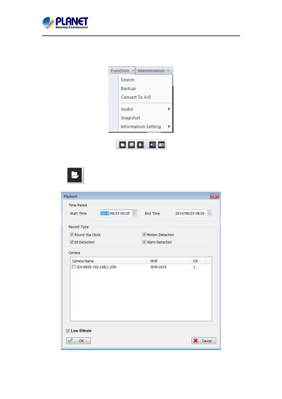 2 playback functions, 1 search | PLANET NVR-1615 User Manual | Page 37 / 47