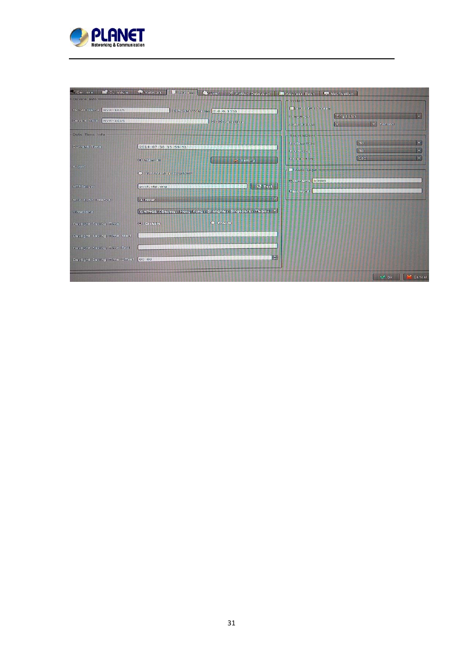 System setting, 1 device information, 2 date & time info | 1 device information 5.4.2 date & time info | PLANET NVR-1615 User Manual | Page 31 / 57