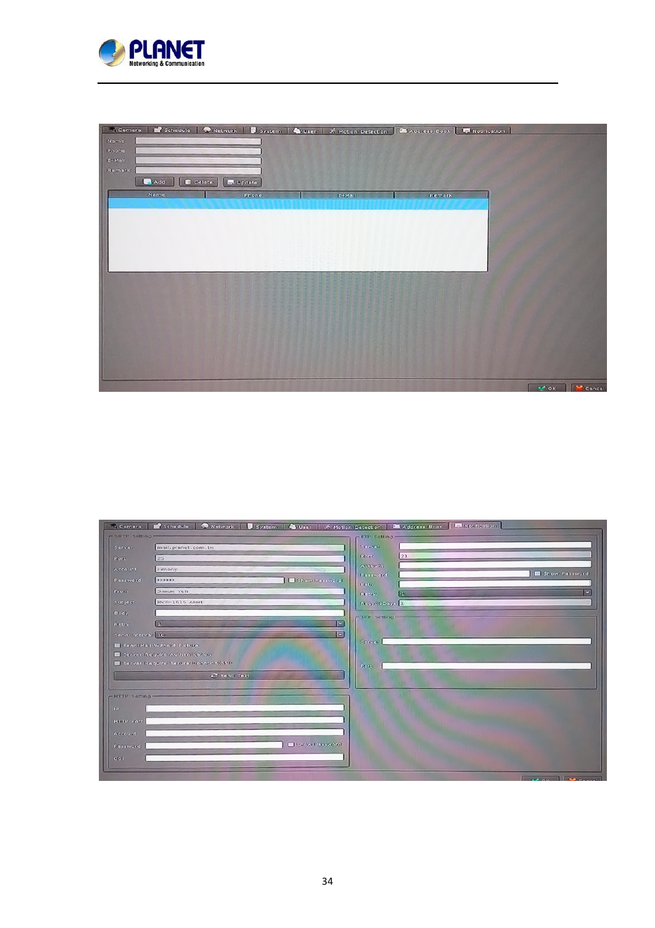 Address book setting, Notification setting, Address book setting 5.8. notification setting | PLANET NVR-1615 User Manual | Page 34 / 57