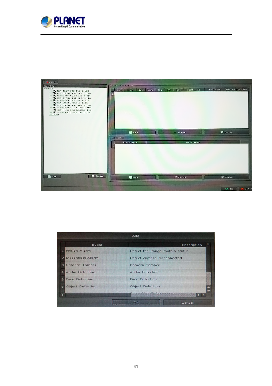 Chapter 7. event setting, 1 add a new event | PLANET NVR-1615 User Manual | Page 41 / 57