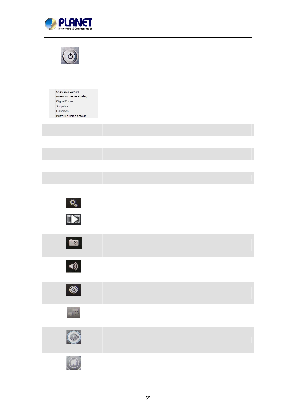 5 sub-screen functions | PLANET NVR-1615 User Manual | Page 55 / 57