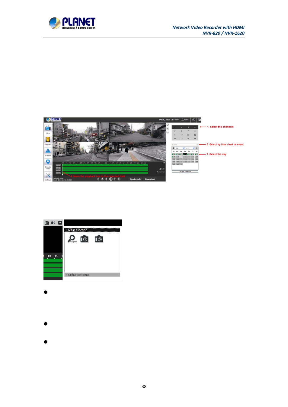 Chapter 5. playback viewing, 1 certain functions of playback video, Certain functions of playback video | Chapter 5 | PLANET NVR-1620 User Manual | Page 38 / 138