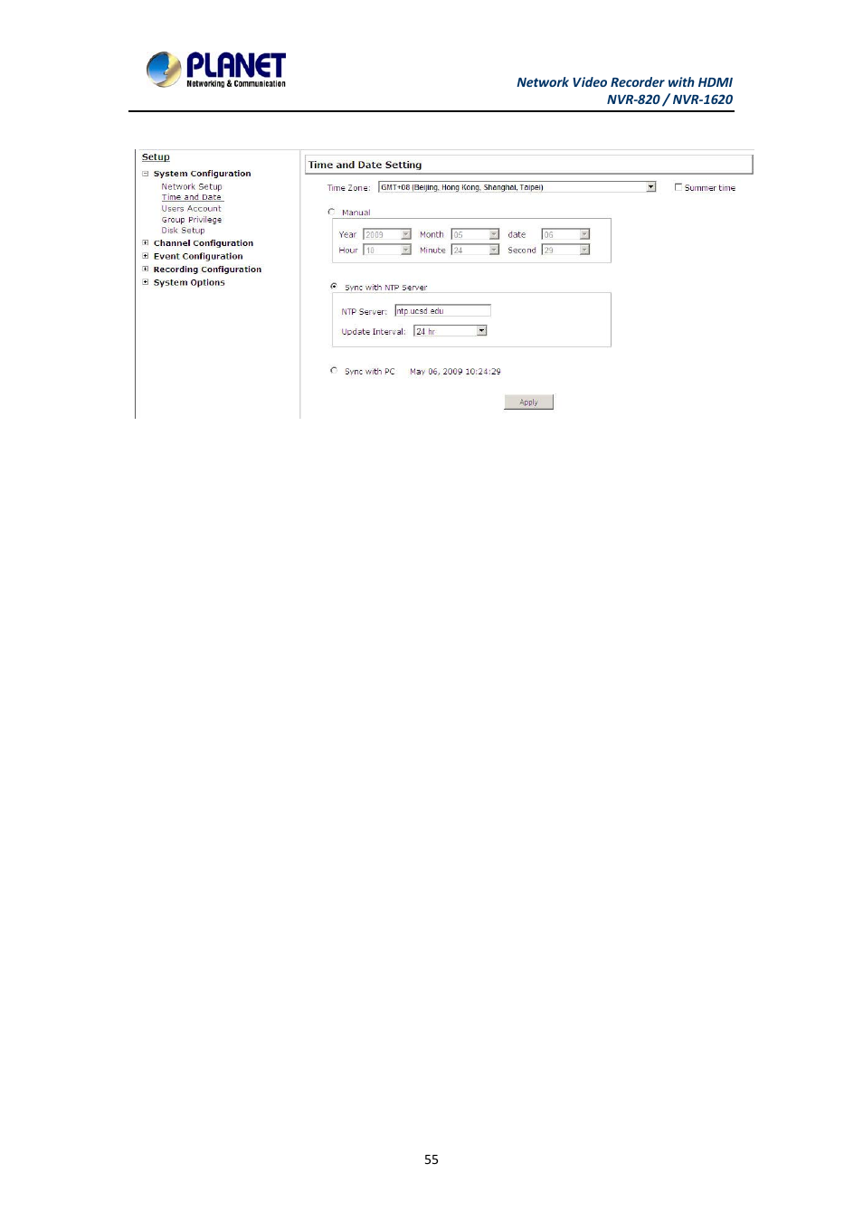 2 time and date, Time and date | PLANET NVR-1620 User Manual | Page 55 / 138