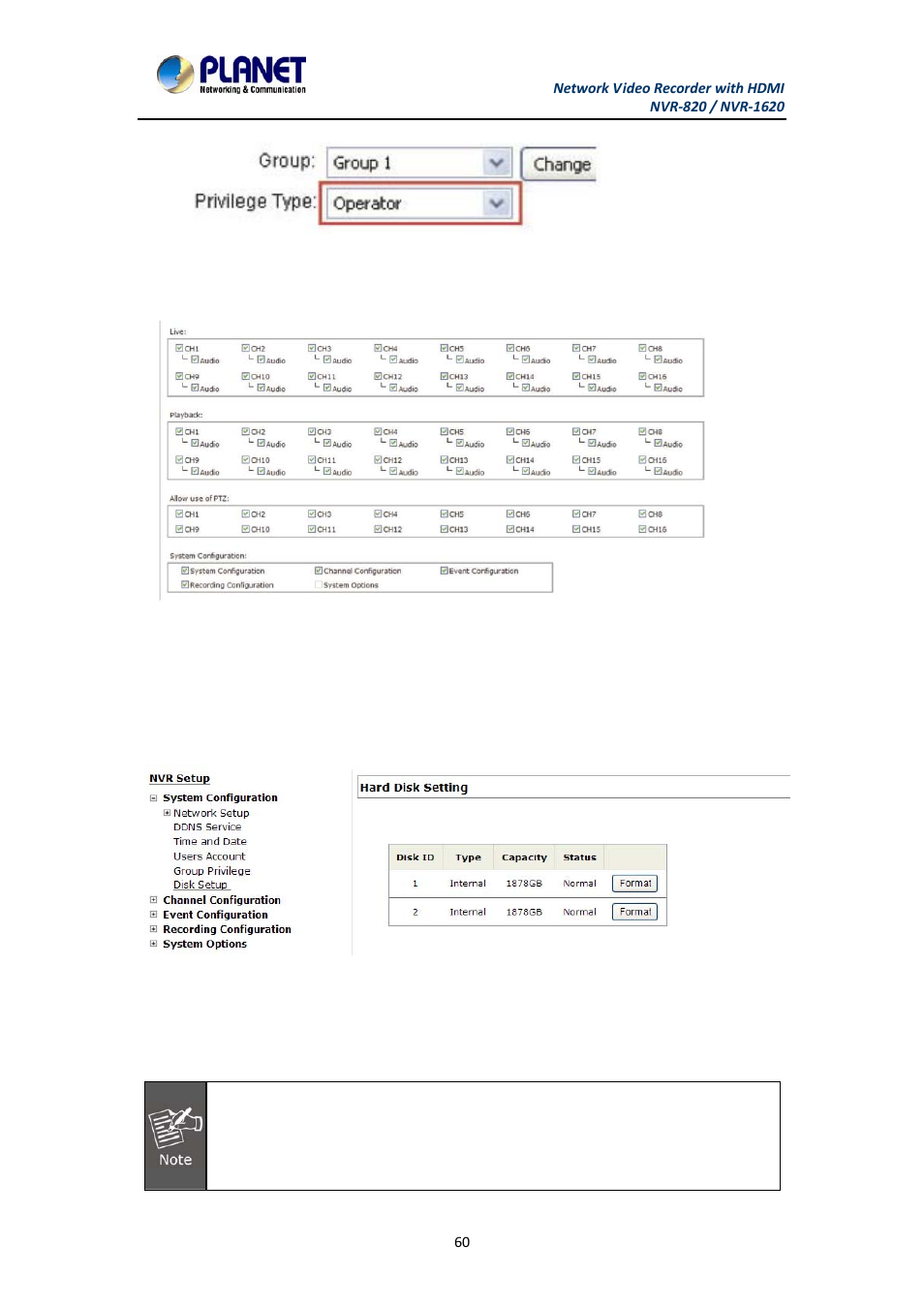 5 disk setup, Disk setup | PLANET NVR-1620 User Manual | Page 60 / 138