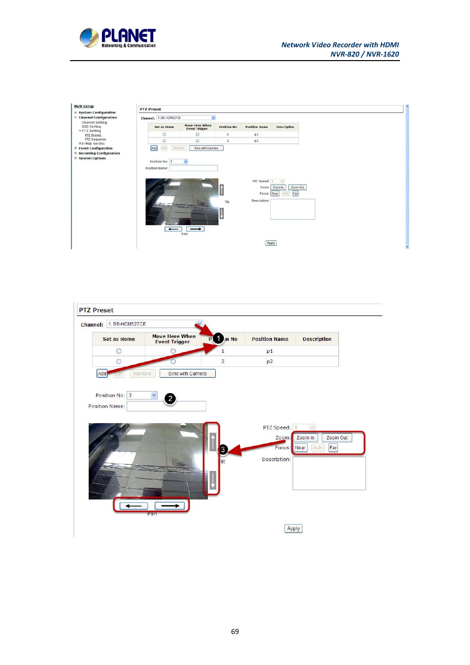 3 ptz setting, 1 ptz preset settings, Ptz setting | Ptz preset settings | PLANET NVR-1620 User Manual | Page 69 / 138