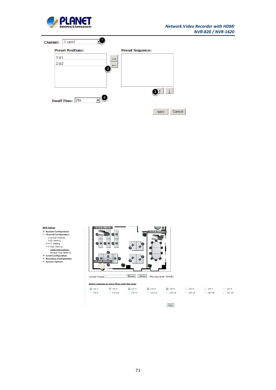 4 e-map setting, 1 local e-map setting, E-map setting | Local e-map setting | PLANET NVR-1620 User Manual | Page 71 / 138