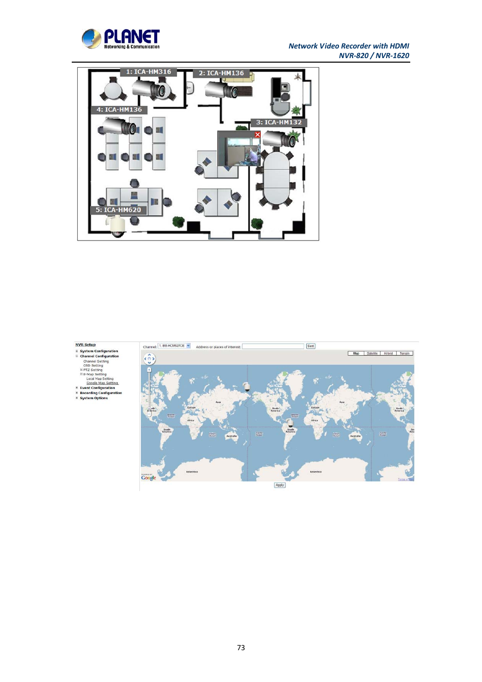 2 google map setting, Google map setting | PLANET NVR-1620 User Manual | Page 73 / 138