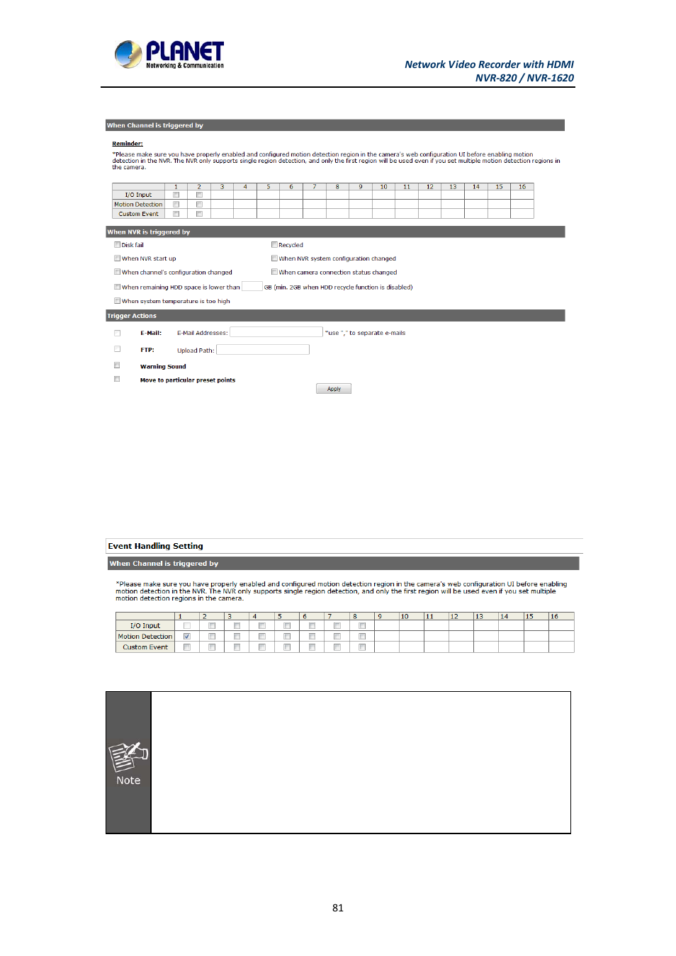 4 event triggers, Event triggers | PLANET NVR-1620 User Manual | Page 81 / 138