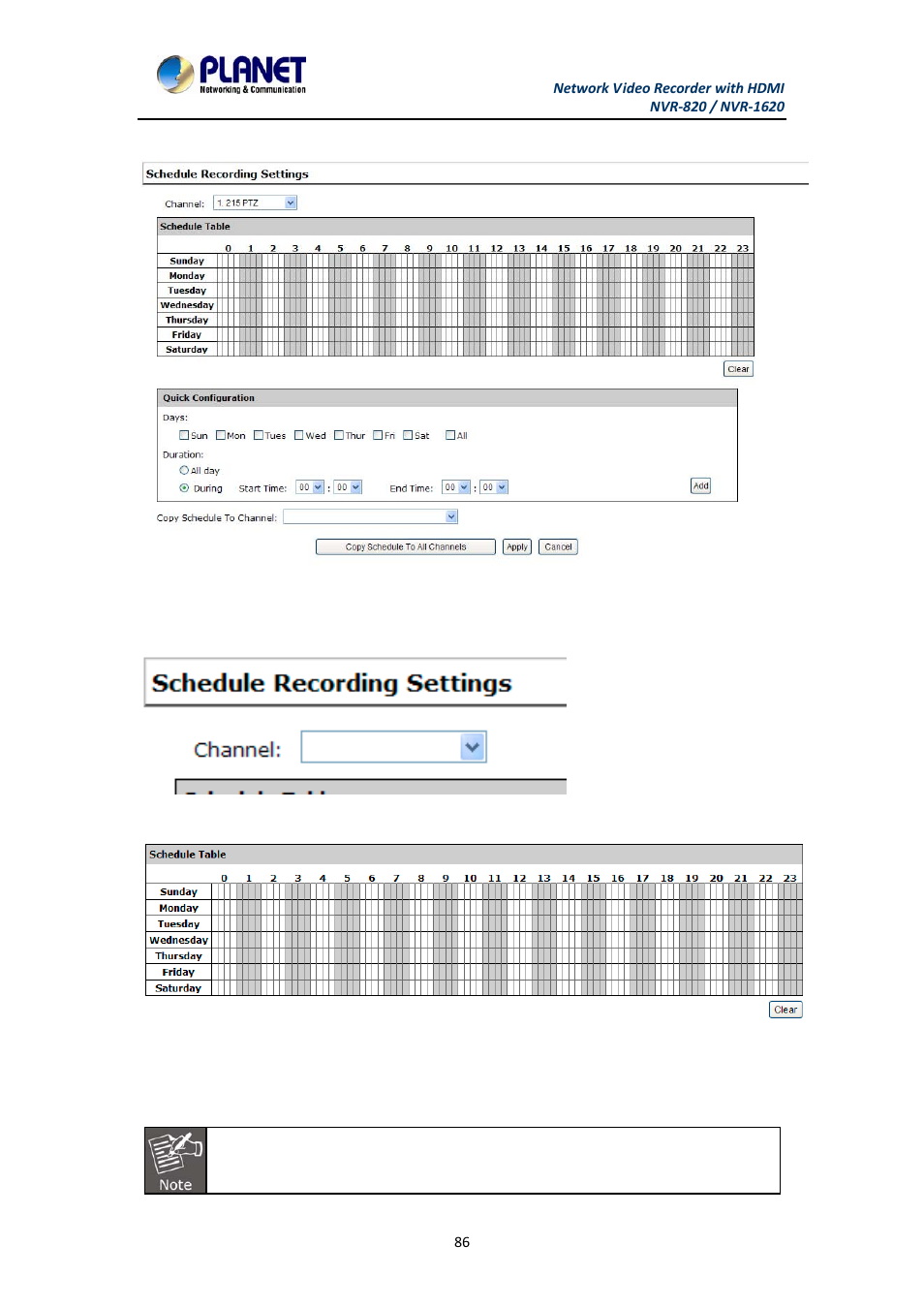 2 schedule recording, Schedule recording | PLANET NVR-1620 User Manual | Page 86 / 138