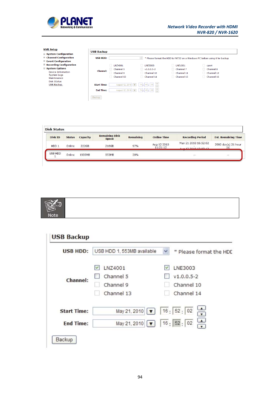 5 usb backup, Usb backup | PLANET NVR-1620 User Manual | Page 94 / 138