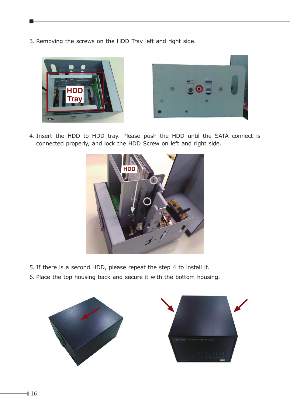 Hdd tray | PLANET NVR-3210 User Manual | Page 16 / 28