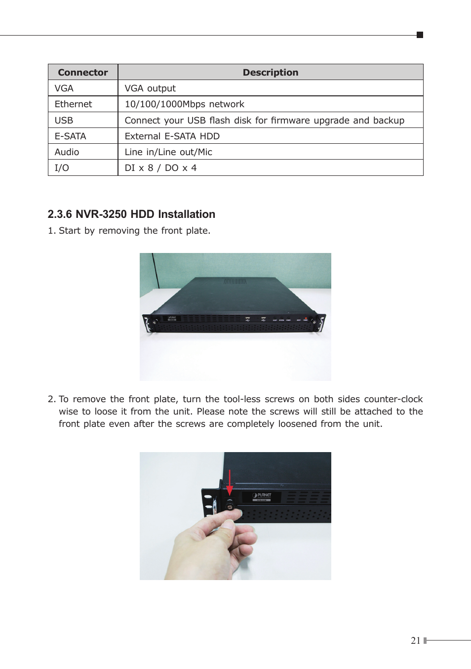 6 nvr-3250 hdd installation | PLANET NVR-3210 User Manual | Page 21 / 28