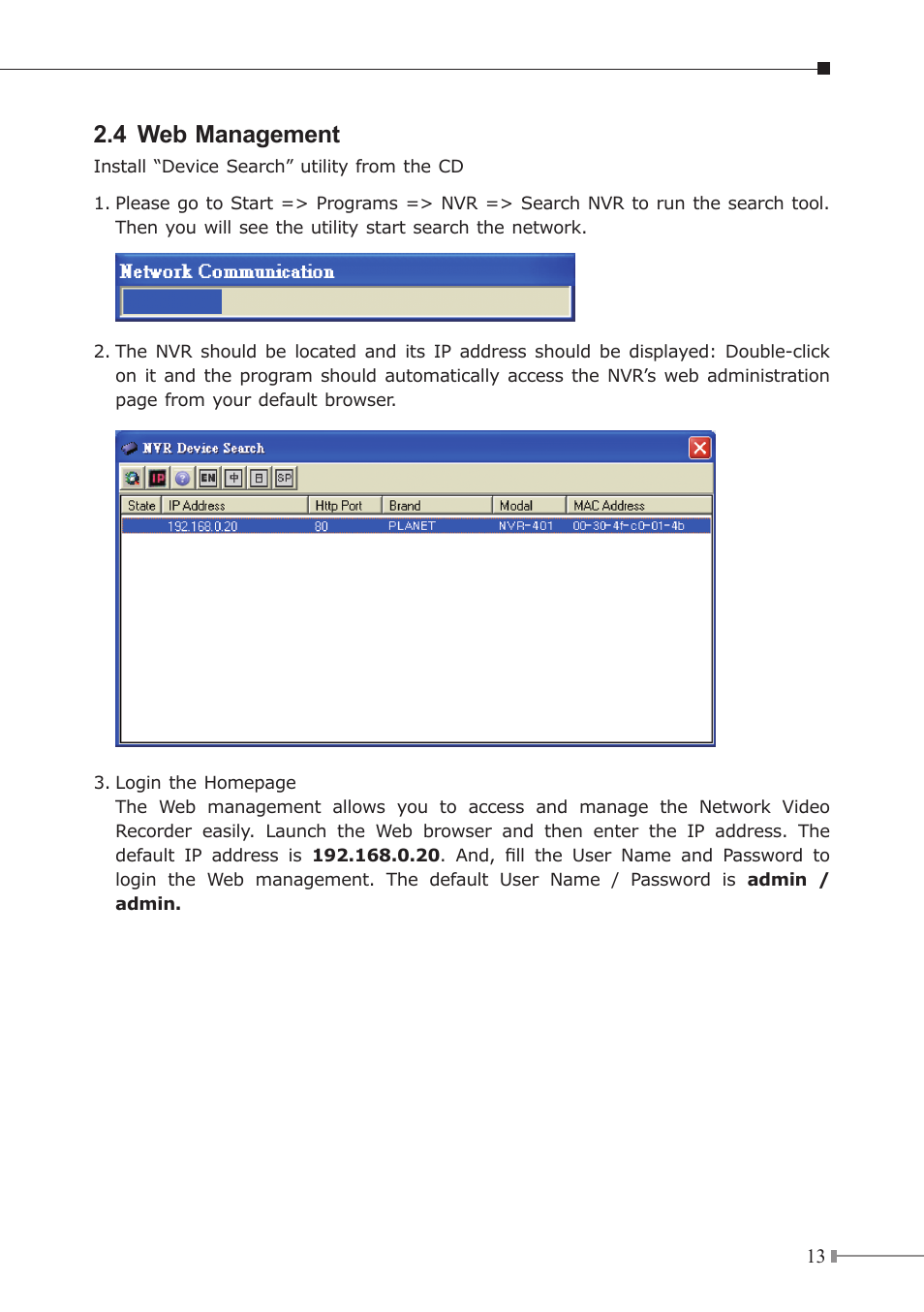 4 web management | PLANET NVR-3210 User Manual | Page 13 / 16