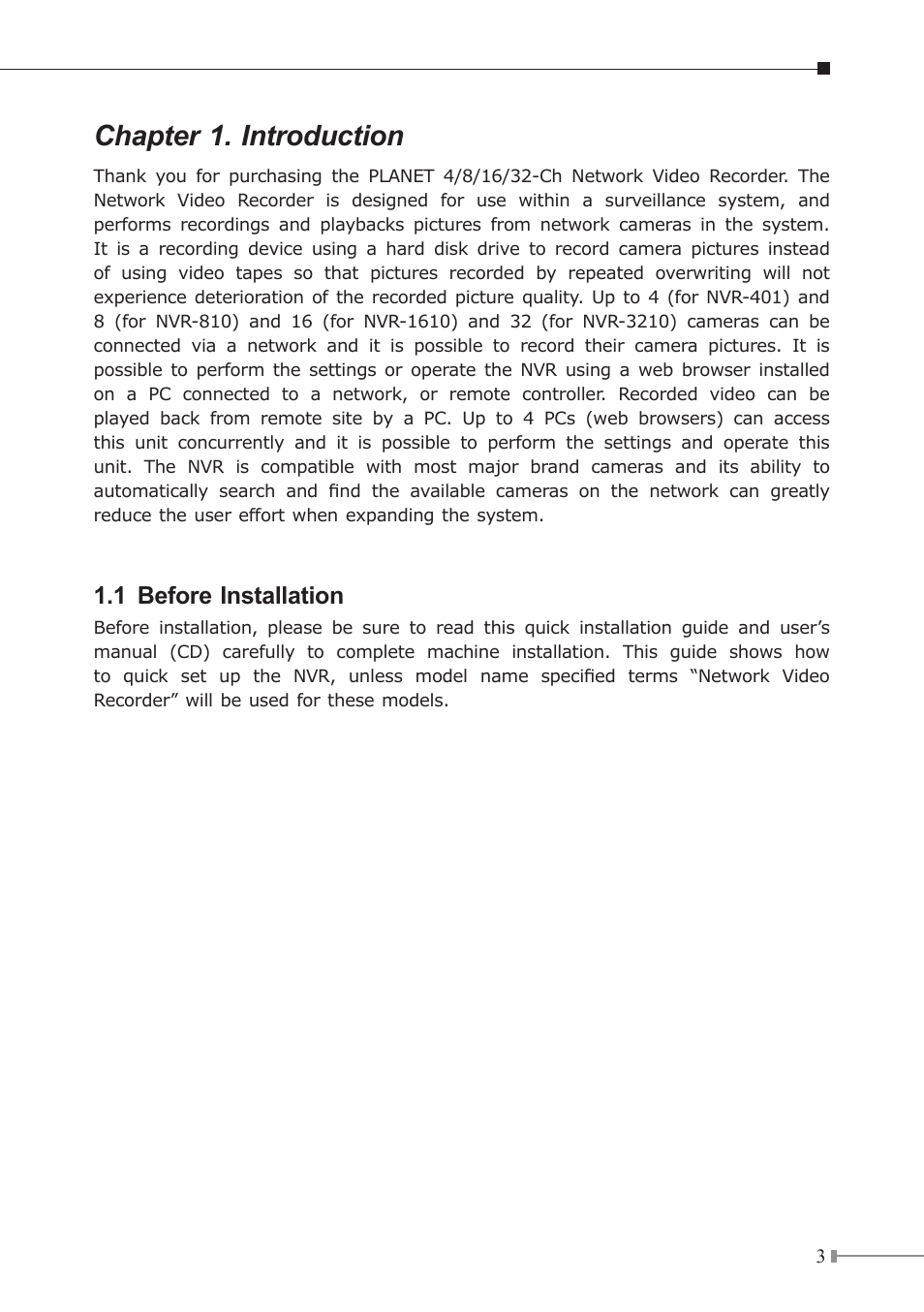 Chapter 1. introduction | PLANET NVR-3210 User Manual | Page 3 / 16