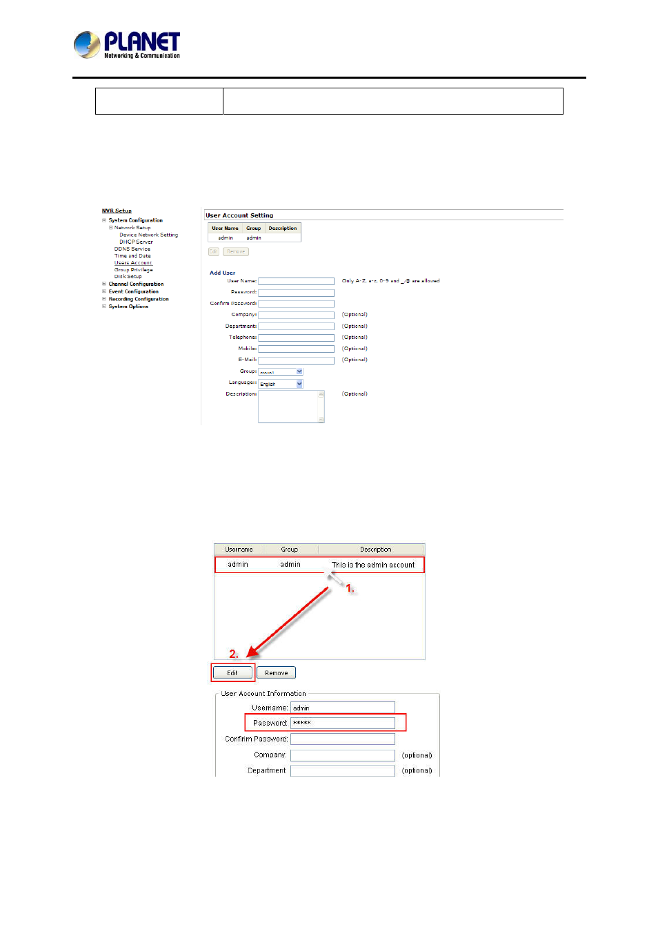 4 user account | PLANET NVR-3280 User Manual | Page 47 / 80