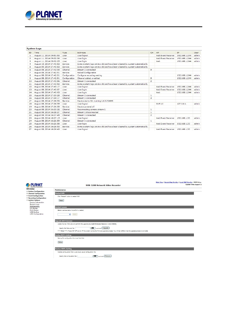 2 logs and reports, 3 maintenance | PLANET NVR-3280 User Manual | Page 78 / 80