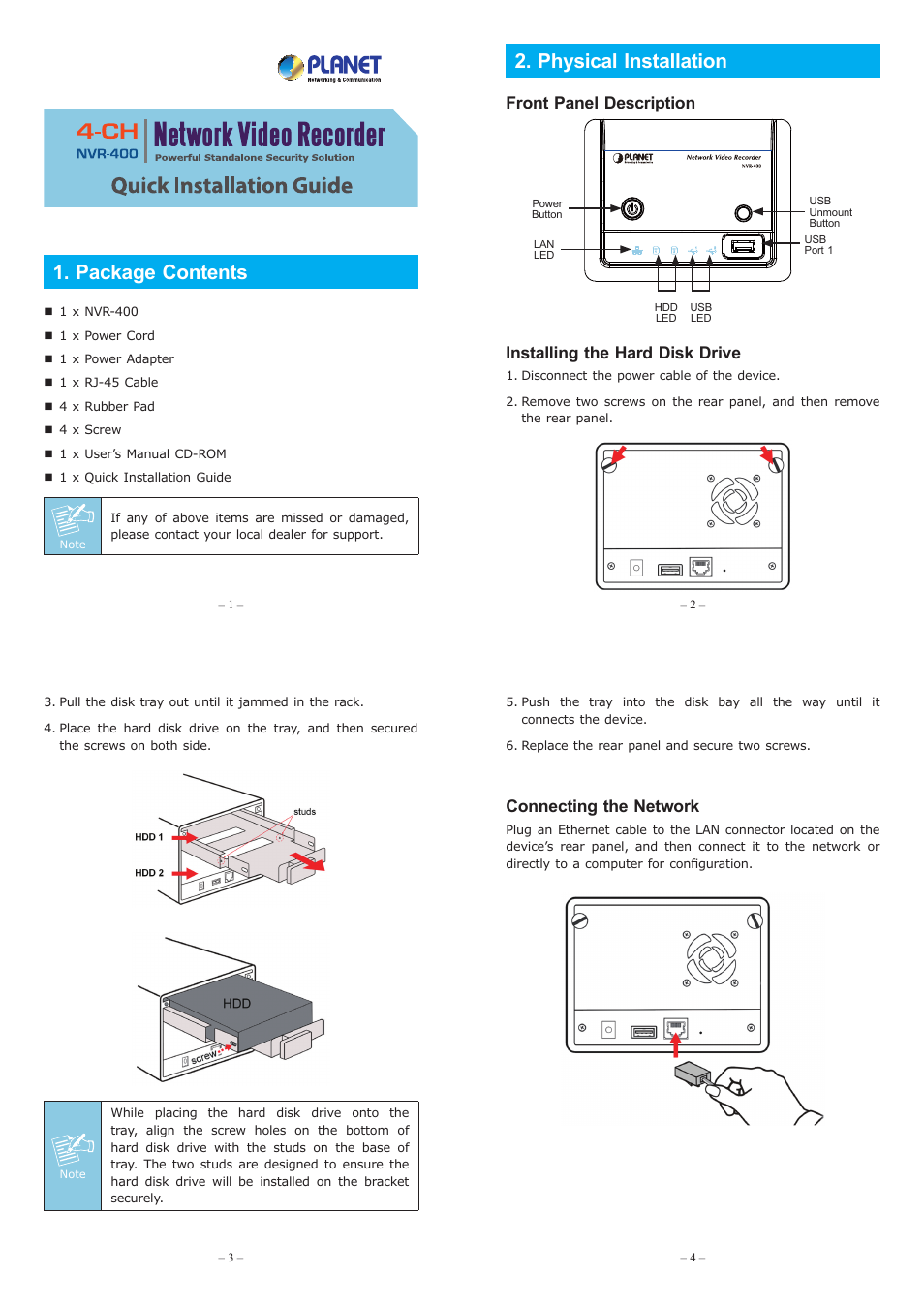PLANET NVR-400 User Manual | 2 pages