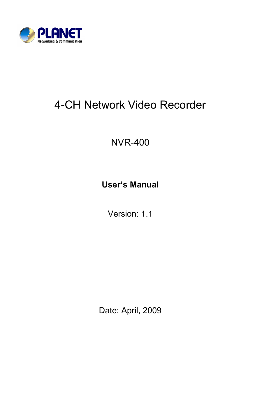 PLANET NVR-400 User Manual | 43 pages