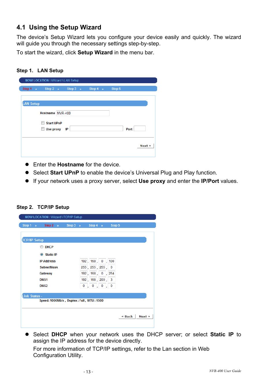 1 using the setup wizard, Sing the, Etup | Izard | PLANET NVR-400 User Manual | Page 14 / 43