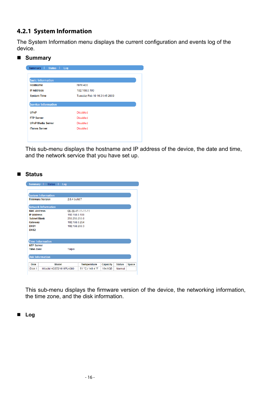 1 system information, System information | PLANET NVR-400 User Manual | Page 17 / 43