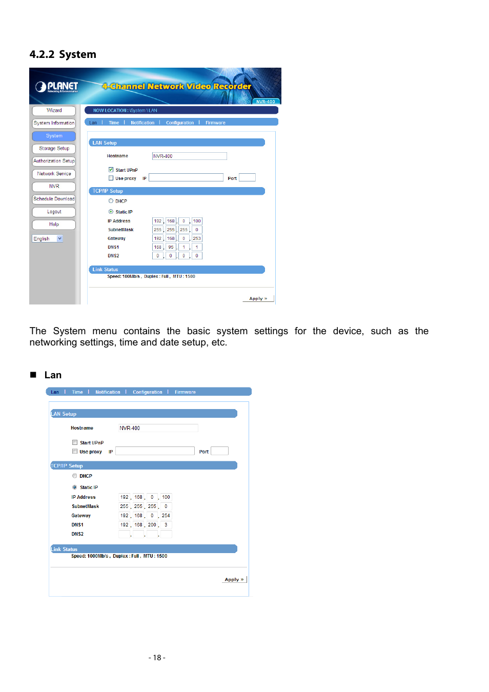 2 system, System | PLANET NVR-400 User Manual | Page 19 / 43