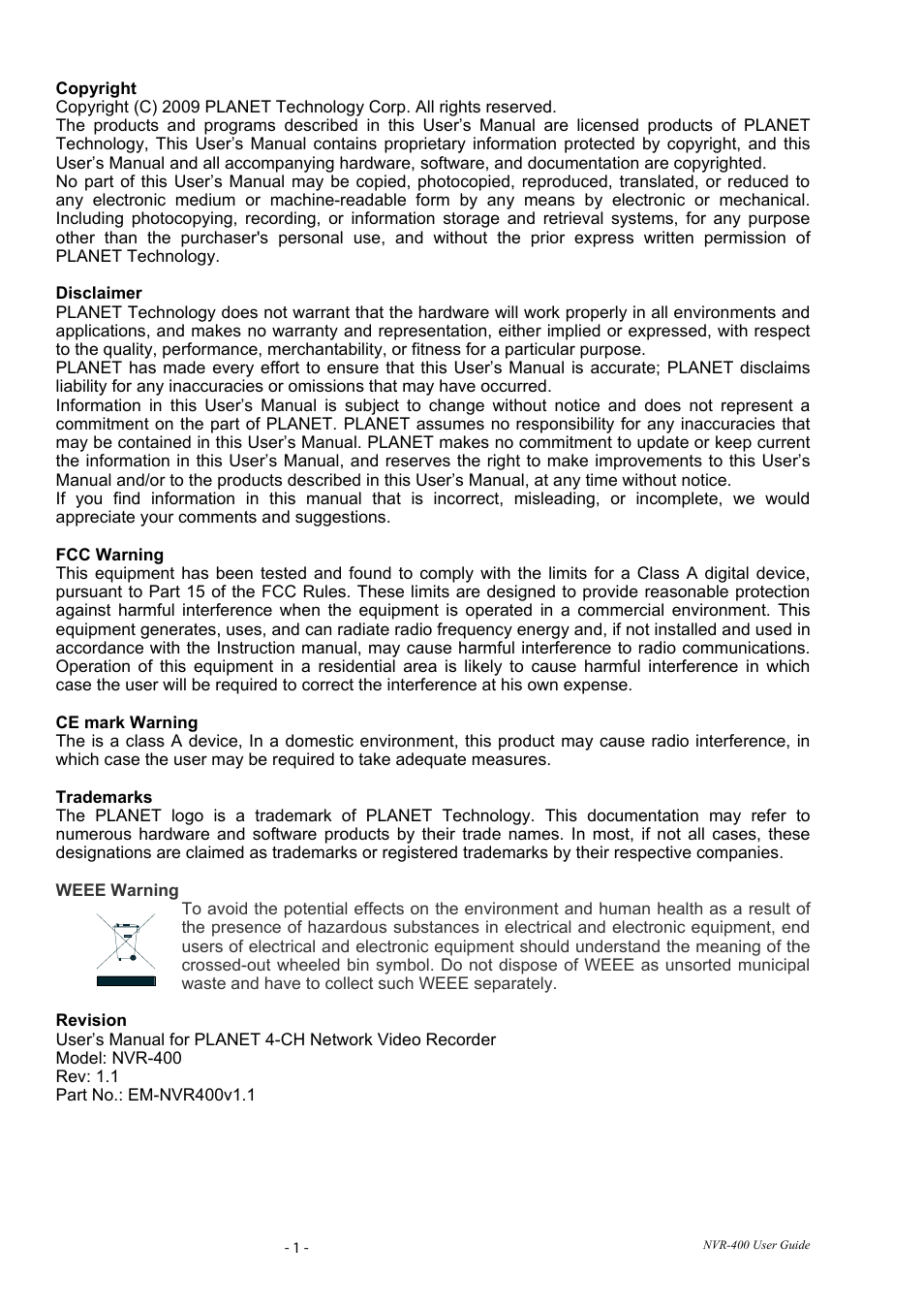 PLANET NVR-400 User Manual | Page 2 / 43