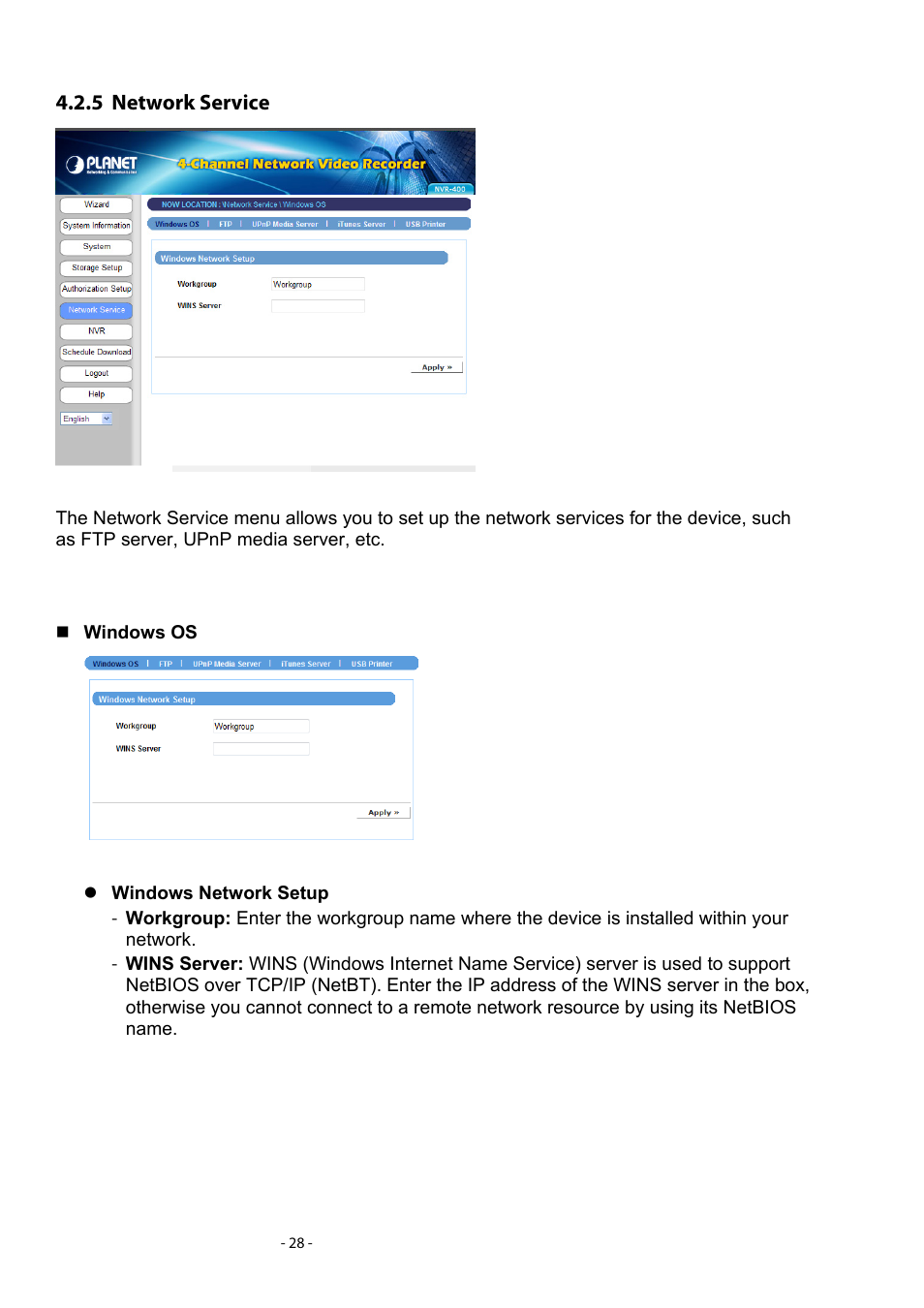 5 network service, Network service | PLANET NVR-400 User Manual | Page 29 / 43