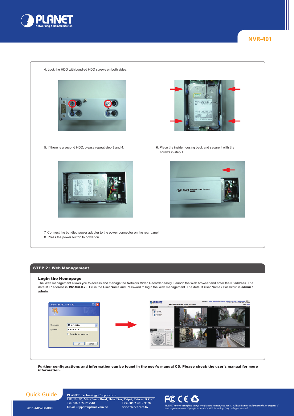 Nvr-401, Quick guide | PLANET NVR-401 User Manual | Page 2 / 2