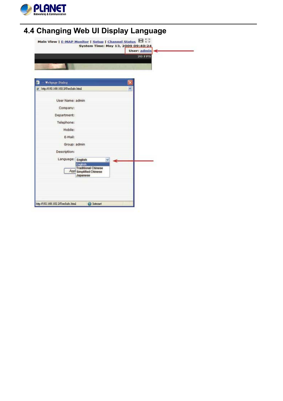4 changing web ui display language | PLANET NVR-420 User Manual | Page 31 / 95