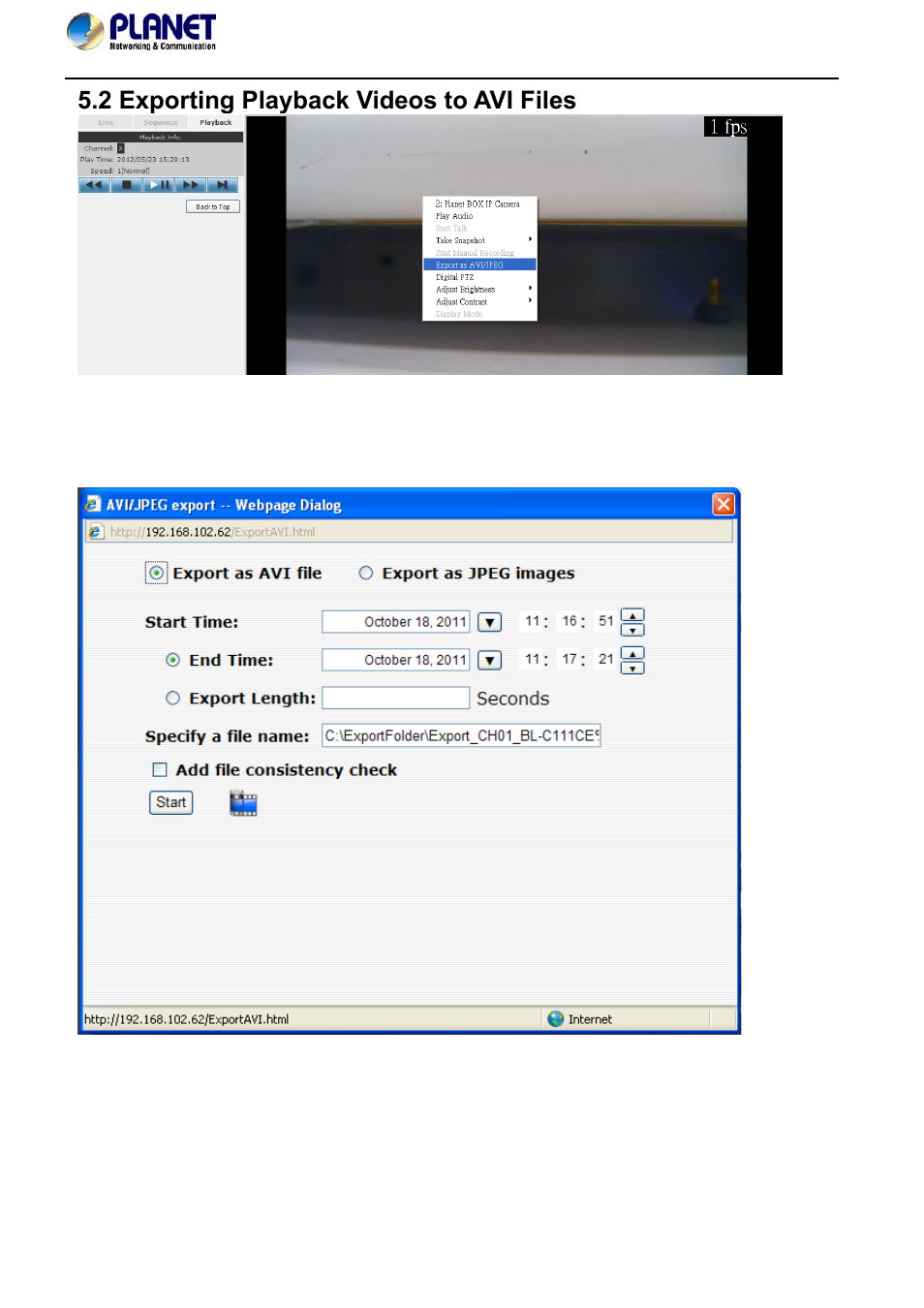 2 exporting playback videos to avi files | PLANET NVR-420 User Manual | Page 40 / 95