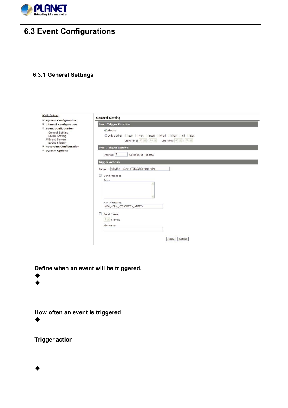 3 event configurations, 1 general settings | PLANET NVR-420 User Manual | Page 61 / 95