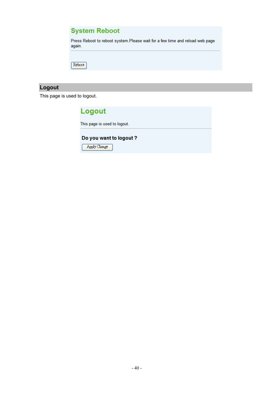 Logout | PLANET ATA-150 User Manual | Page 40 / 51