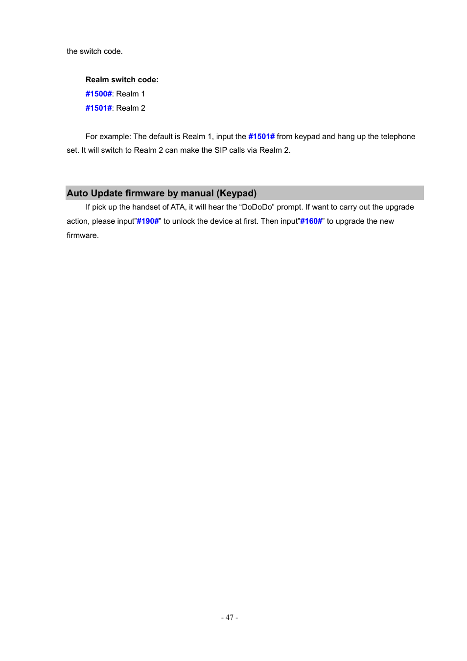 Auto update firmware by manual (keypad) | PLANET ATA-150 User Manual | Page 47 / 51