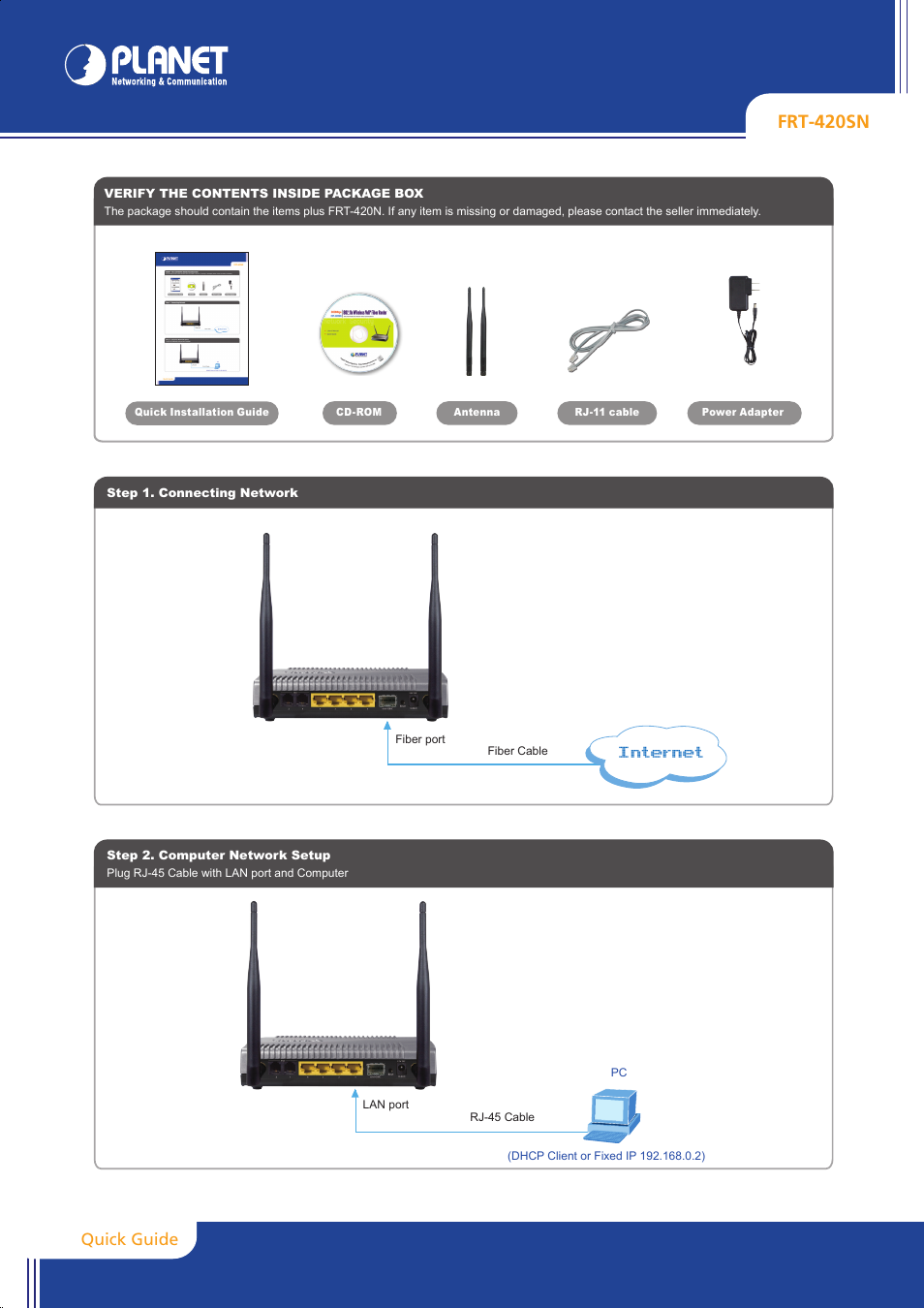 PLANET FRT-420SN User Manual | 2 pages