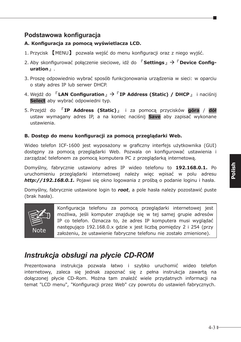 Instrukcja obsługi na płycie cd-rom, Podstawowa konfiguracja | PLANET ICF-1600 User Manual | Page 20 / 34