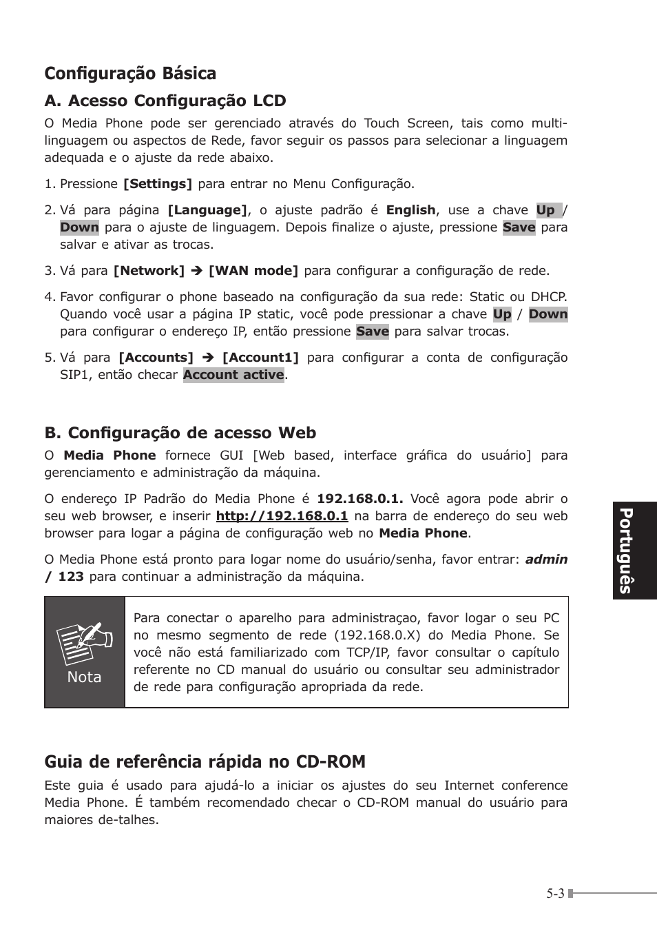 Po rt uguês configuração básica, Guia de referência rápida no cd-rom | PLANET ICF-1700 User Manual | Page 23 / 32