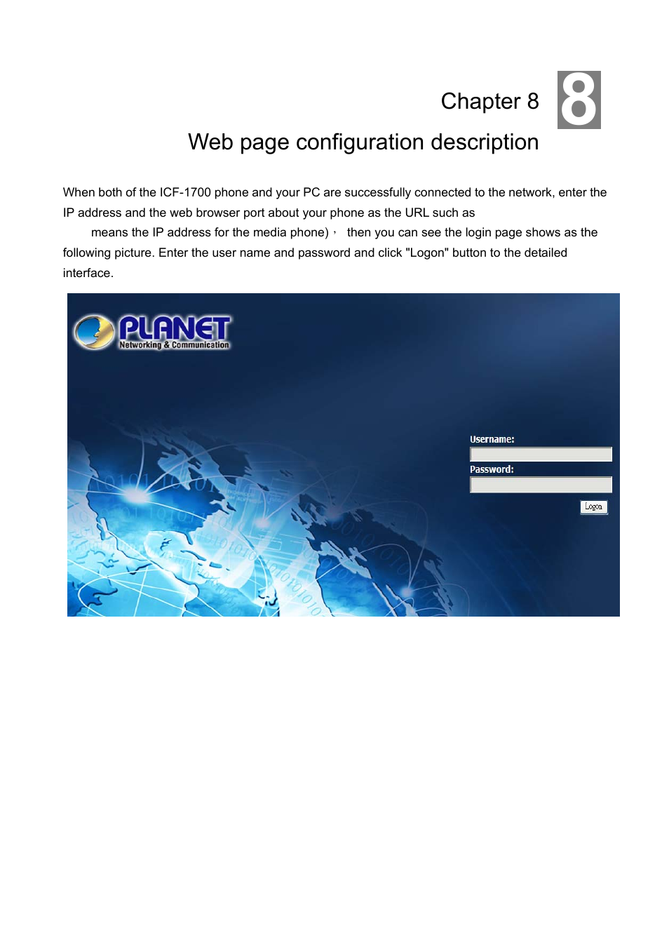 Chapter 8 web page configuration description | PLANET ICF-1700 User Manual | Page 100 / 115