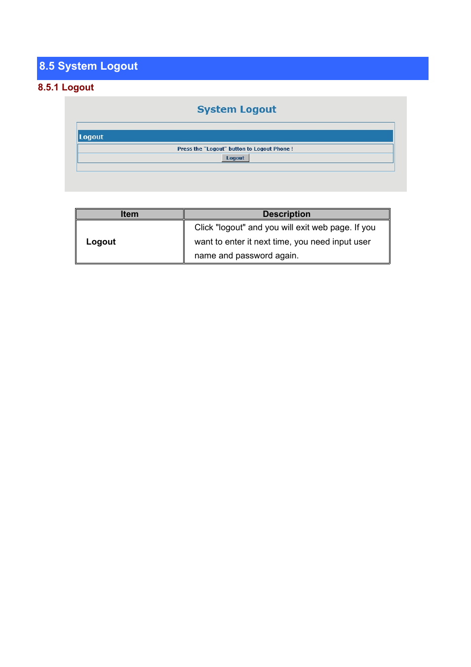 5 system logout, Ystem, Ogout | PLANET ICF-1700 User Manual | Page 110 / 115