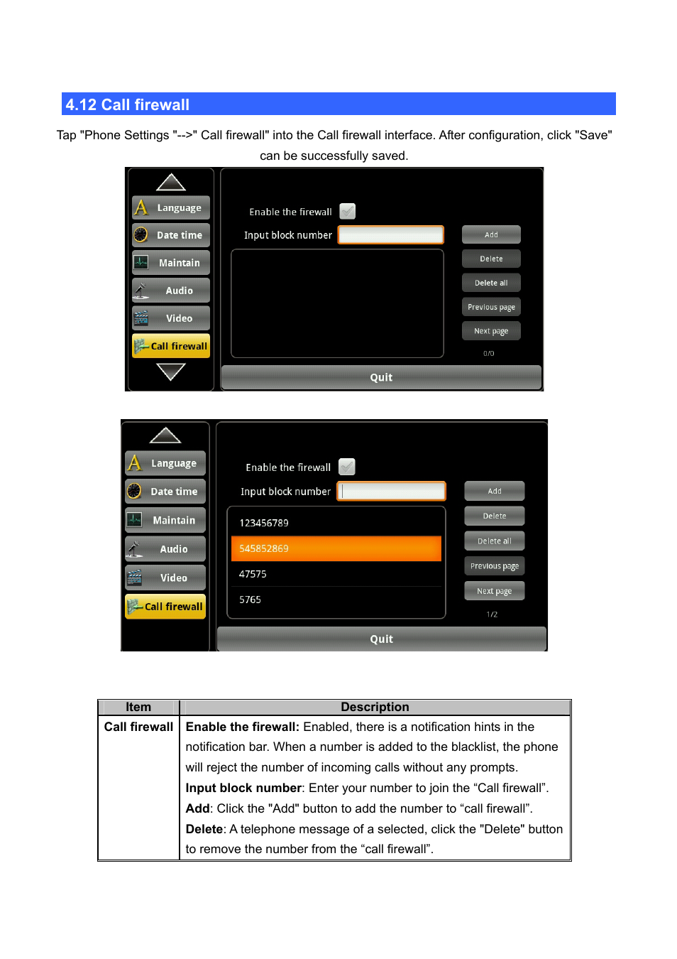 12 call firewall, All firewall | PLANET ICF-1700 User Manual | Page 50 / 115